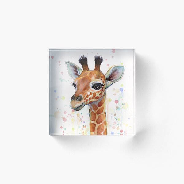 Baby Giraffe Watercolor Painting, Nursery Art Acrylic Block