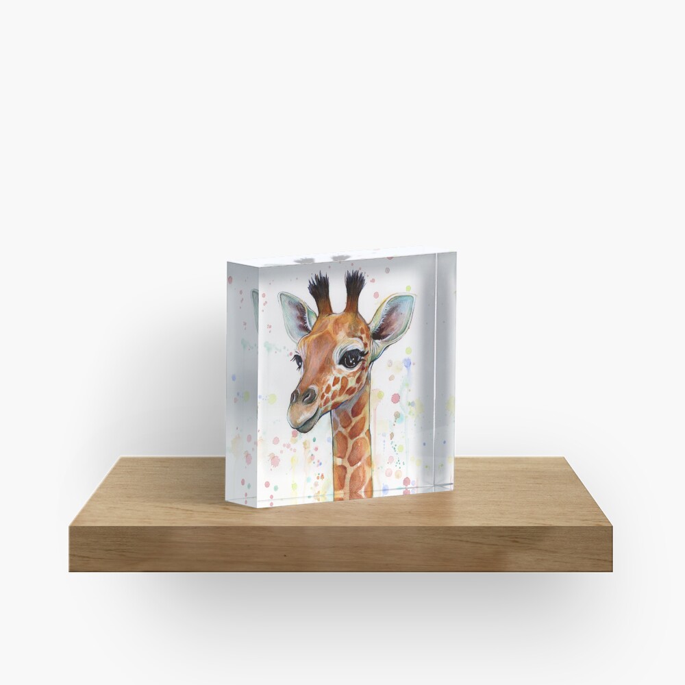 Baby Giraffe Watercolor Painting, Nursery Art Acrylic Block