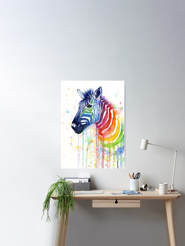 Rainbow Zebra Watercolor Animal Painting Poster for Sale by Olga Shvartsur