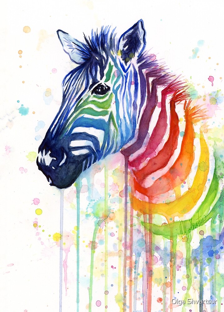 "Rainbow Zebra Watercolor Animal Painting" by Olga Shvartsur | Redbubble