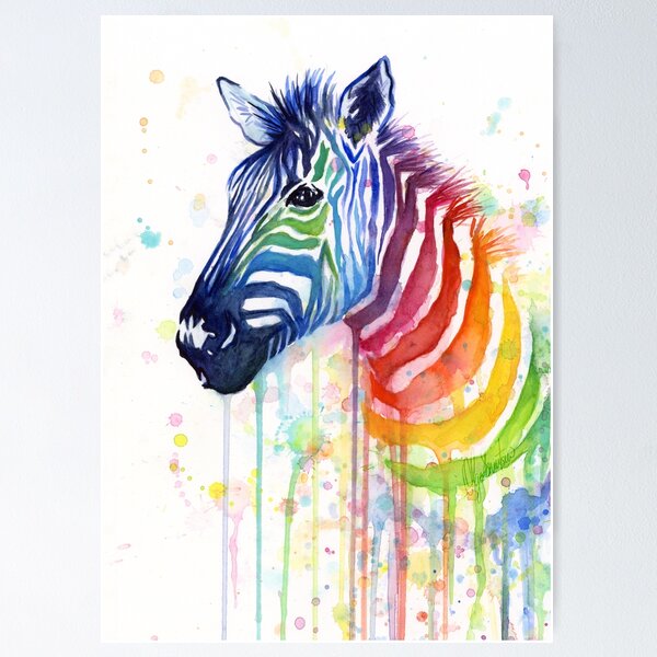 Item preview, Rainbow Zebra Watercolor Animal Painting designed and sold by Olga Shvartsur.