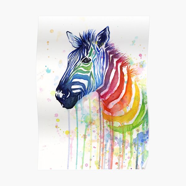 Rainbow Zebra Watercolor Animal Painting Poster