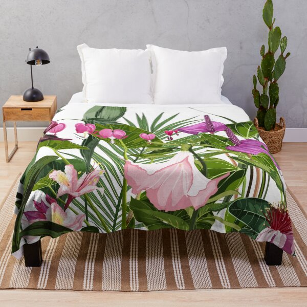 Item preview, Pink tropical flower and palm leaves illustration. designed and sold by MatyKotiv.