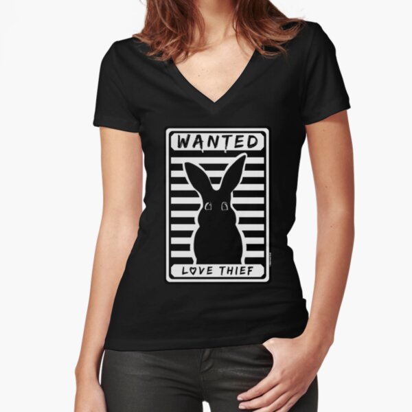 Wanted: Love thief rabbit Fitted V-Neck T-Shirt