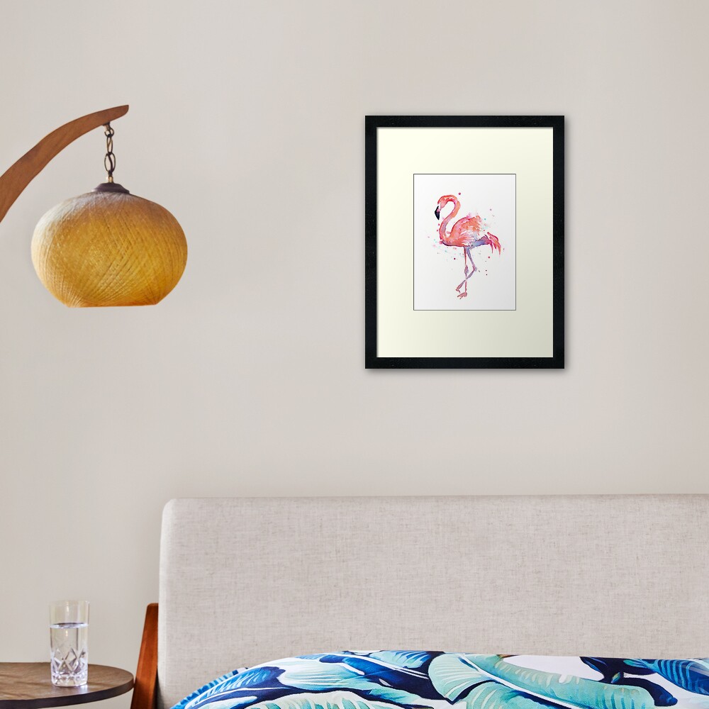 Pink Flamingo Watercolor Illustration Framed Art Print