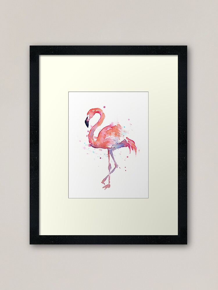 Alternate view of Pink Flamingo Watercolor Illustration Framed Art Print