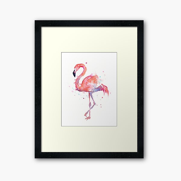 Rosa Flamingo-Aquarell-Illustration Gerahmter Kunstdruck