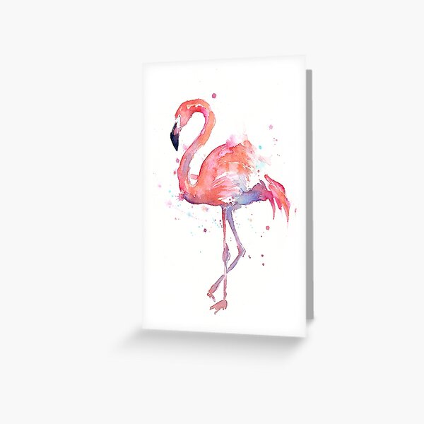 Pink Flamingo Watercolor Illustration Greeting Card