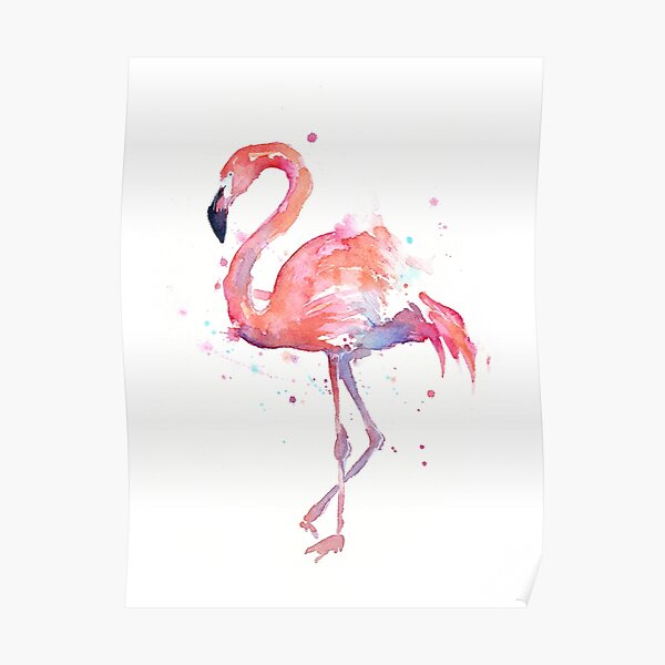 Pink Flamingo Watercolor Illustration Poster