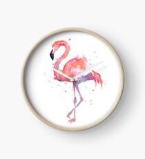 Pink Flamingo Watercolor Illustration Clock