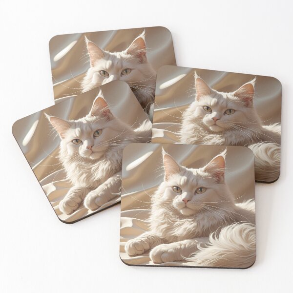 Item preview, Serene White Cat Portrait Digital Art Creamy Tones designed and sold by ART ATTACK ZONE.