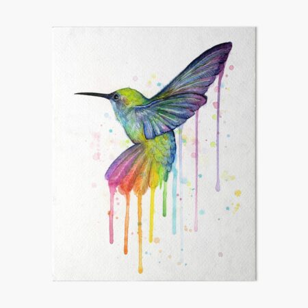 Hummingbird Watercolor Rainbow Art Board Print