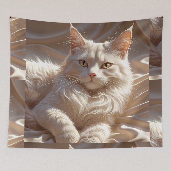 Item preview, Illustration White Cat Portrait Digital Art Creamy Tones designed and sold by ART ATTACK ZONE.
