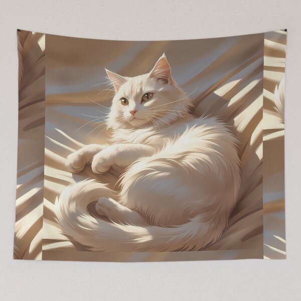 Item preview, Chill White Cat Portrait Digital Art Creamy Tones designed and sold by ART ATTACK ZONE.
