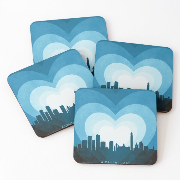 Item preview, Birmingham England Skyline Hearts Blue designed and sold by ArtPrints.