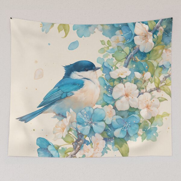 Item preview, Chickadee's Serenade Among Blue Blossoms designed and sold by AshiraCreations.