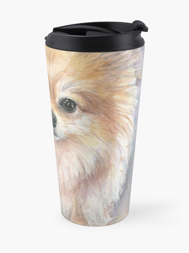 Pomeranian Watercolor Portrait Travel Mug By Olga Shvartsur Redbubble