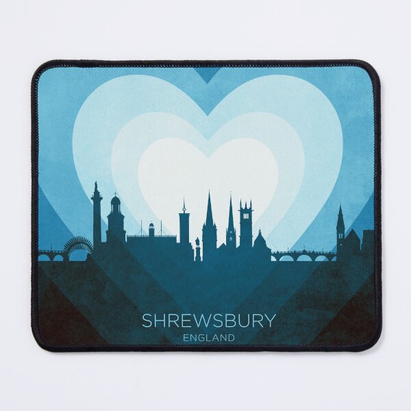 Item preview, Shrewsbury England Skyline Hearts Blue designed and sold by ArtPrints.