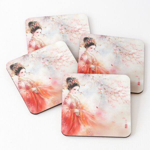 Item preview, Elegant woman in traditional attire with cherry blossoms designed and sold by Artessie.