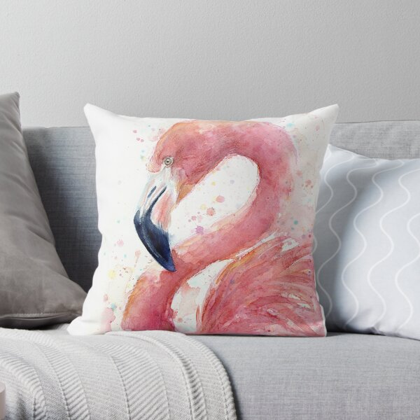Flamingo Watercolor Throw Pillow