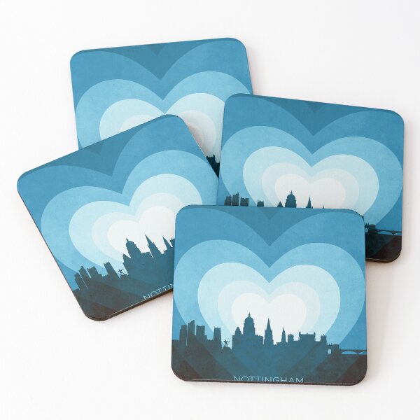 Artikelvorschau, Nottingham England Skyline Herzen blau entworfen und verkauft von ArtPrints.