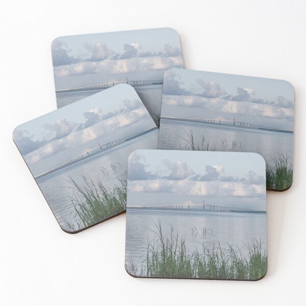 Item preview, The Sunshine Skyway Bridge Tampa Bay Pinellas County Florida is framed by tall grasses in the foreground designed and sold by EyezWatchin.