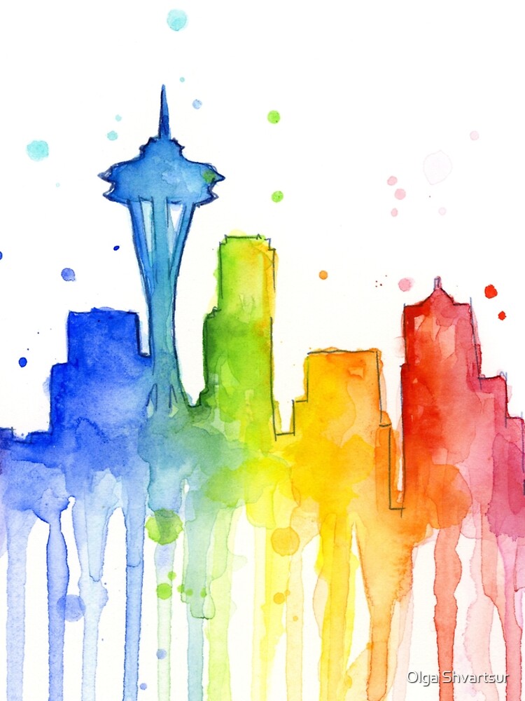 Seattle Rainbow Watercolor Silhouette by olga-shvartsur