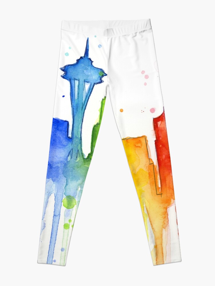 Alternate view of Seattle Rainbow Watercolor Silhouette Leggings
