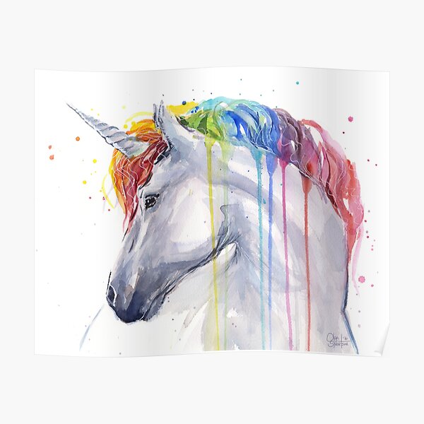 Rainbow Unicorn Watercolor Poster