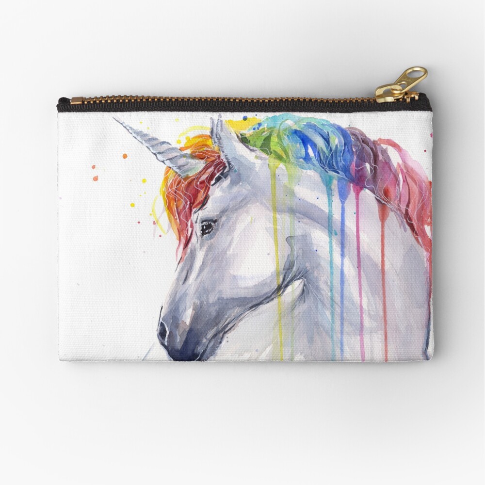 Rainbow Unicorn Watercolor Zipper Pouch