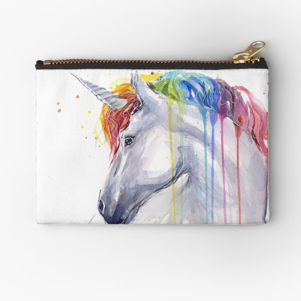 Rainbow Unicorn Watercolor Zipper Pouch
