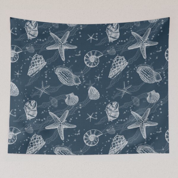 Item preview, White Seashells on Navy Background designed and sold by smnessen.