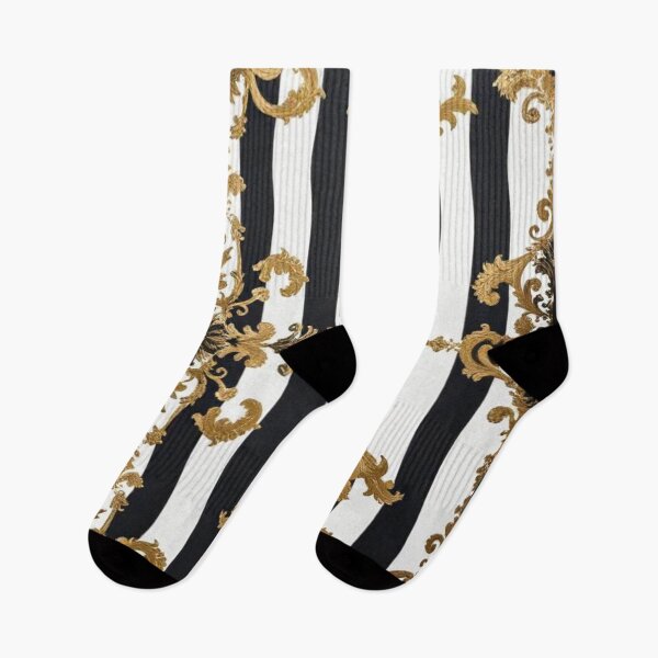 Item preview, White & Black Striped Gold Damask designed and sold by DesignsByPrnces.