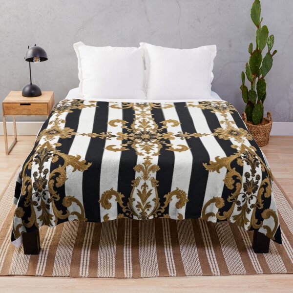 Item preview, White & Black Striped Gold Damask designed and sold by DesignsByPrnces.
