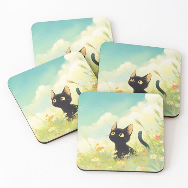 Item preview, Curious Black Cat in Blooming Fields designed and sold by AshiraCreations.