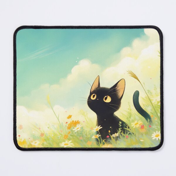 Item preview, Curious Black Cat in Blooming Fields designed and sold by AshiraCreations.
