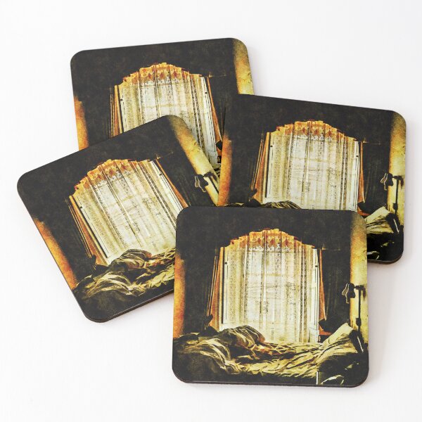 Item preview, Cozy bedroom with sunlight filtering through lace curtains designed and sold by GestaltImagery.
