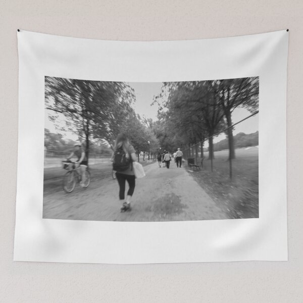 Item preview, A monochrome scene captures people walking and biking along a tree-lined path in a The National Mall Washington DC 2011 designed and sold by EyezWatchin.