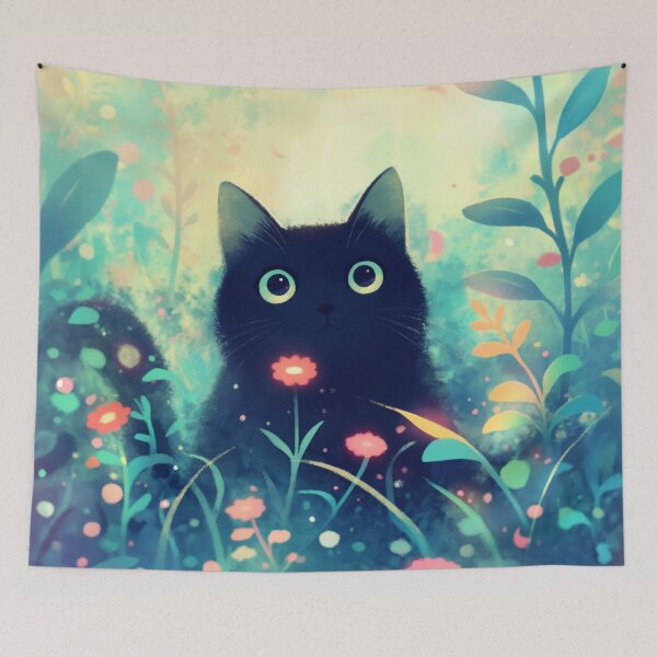 Item preview, Black Cat in a Dreamy Forest of Lights designed and sold by AshiraCreations.