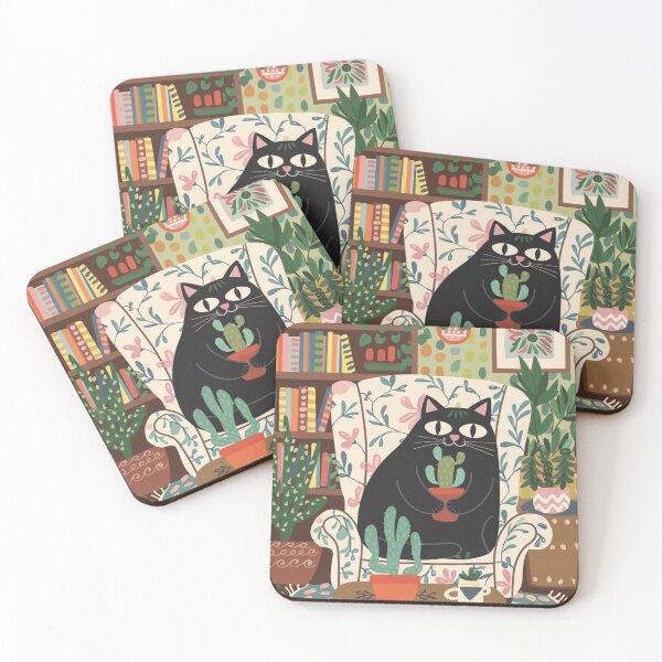 Item preview, Cacti fan! A cute black kitten is chilling in an armchair while admiring the cacti.  designed and sold by SaraSumi.