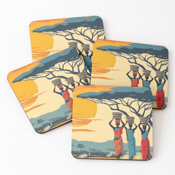 Item preview, Silhouetted figures under acacia trees at vibrant sunset designed and sold by Artessie.