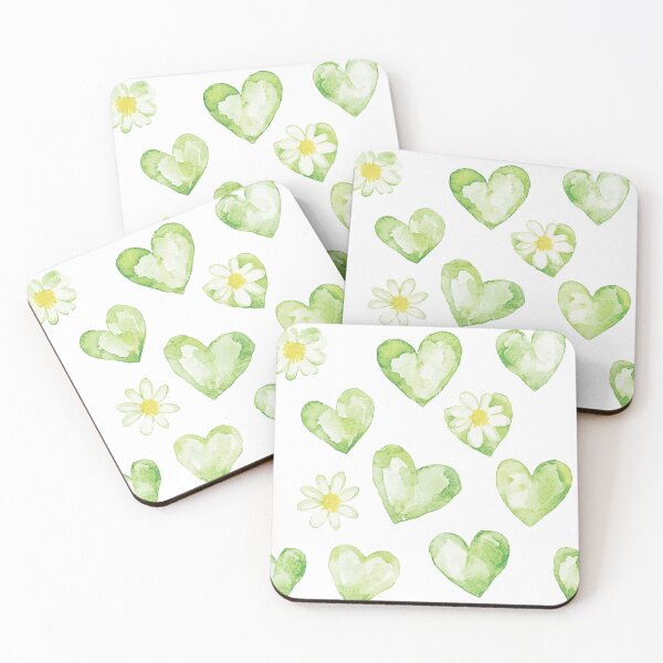 Item preview, Green Hearts and Daisy Watercolor Pattern designed and sold by LuminaFlourish.