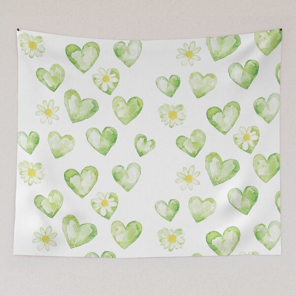 Item preview, Green Hearts and Daisy Watercolor Pattern designed and sold by LuminaFlourish.