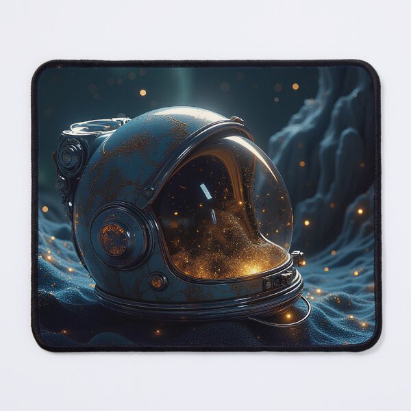 Item preview, Surreal Astronaut Helmet on Golden Veined Glass Dunes – Cosmic Landscape Art designed and sold by aiEuroGirls.