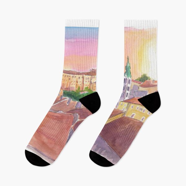 Item preview, Golden Sunset Over the Rooftops of Český Krumlov's Historic Old Town designed and sold by artshop77.