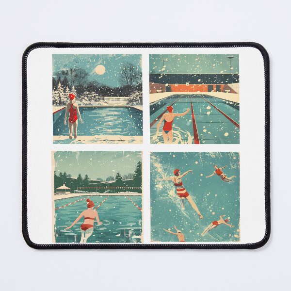 Item preview, Winter swimming outside in the pool while snowing - retro stickers designed and sold by Wildflow Creations.