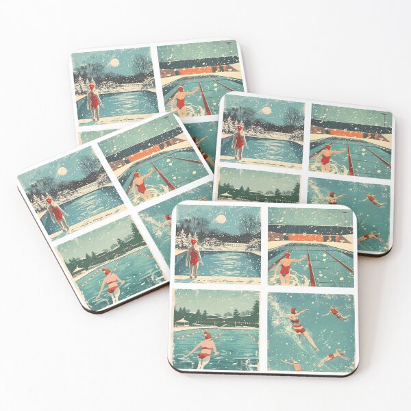 Item preview, Winter swimming outside in the pool while snowing - retro  stickers designed and sold by Wildflow Creations.