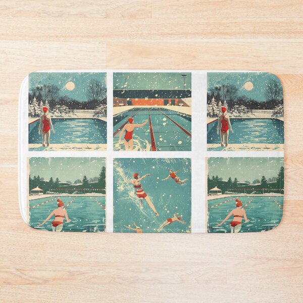 Item preview, Winter swimming outside in the pool while snowing - retro  stickers designed and sold by Wildflow Creations.