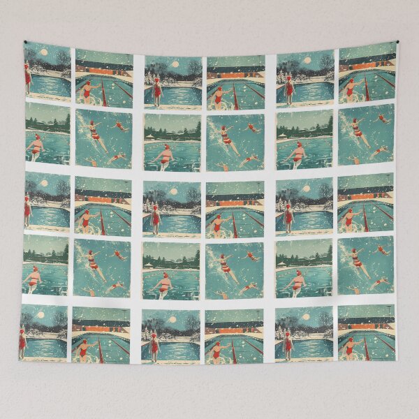 Item preview, Winter swimming outside in the pool while snowing - retro  stickers designed and sold by Wildflow Creations.