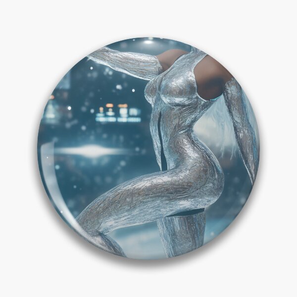 Item preview, A woman in a shiny silver outfit interacts with holographic displays while standing in water, surrounded by a high-tech environment designed and sold by anytka.